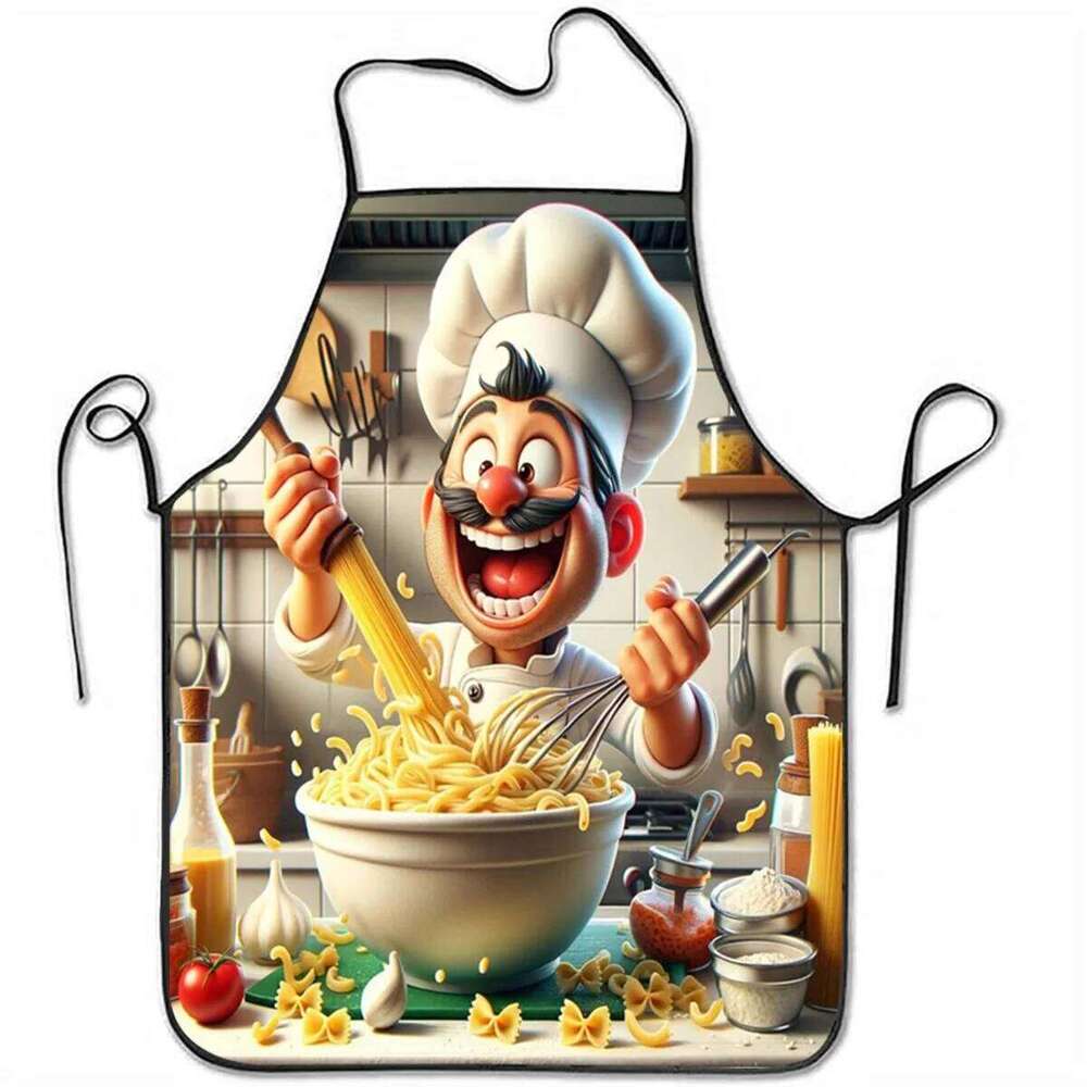 Funny Chef Pasta Waterproof Polyester Kitchen BBQ Apron for Men Women Gift S260205
