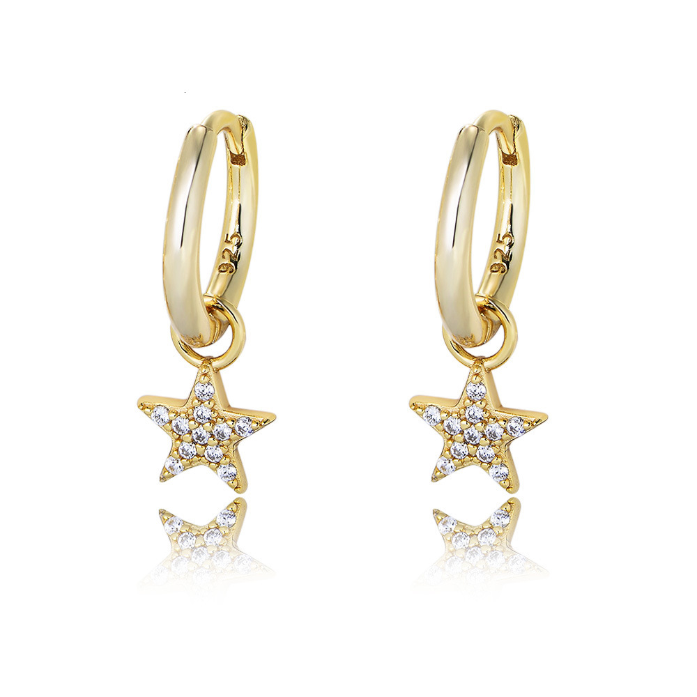 s925 sterling silver five-pointed star for women, stylish Korean personality, simple short earrings, versatile trendy earrings