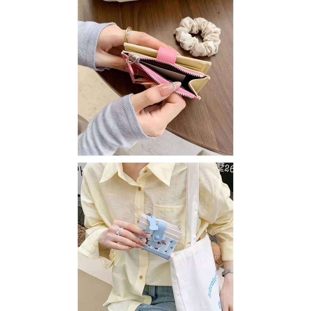 Korean Style Dachshund Embroidery Short Wallet Dopamine Color Cartoon Dog Coin Purse PU Zipper Small Item Bag Women Girl Y260206