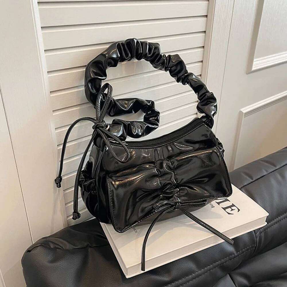 Elegant French Style Bowknot Shoulder Ruched Pu Leather Bow Underarm Solid Color Fold Strap Crossbody Bag Dairy Y260205