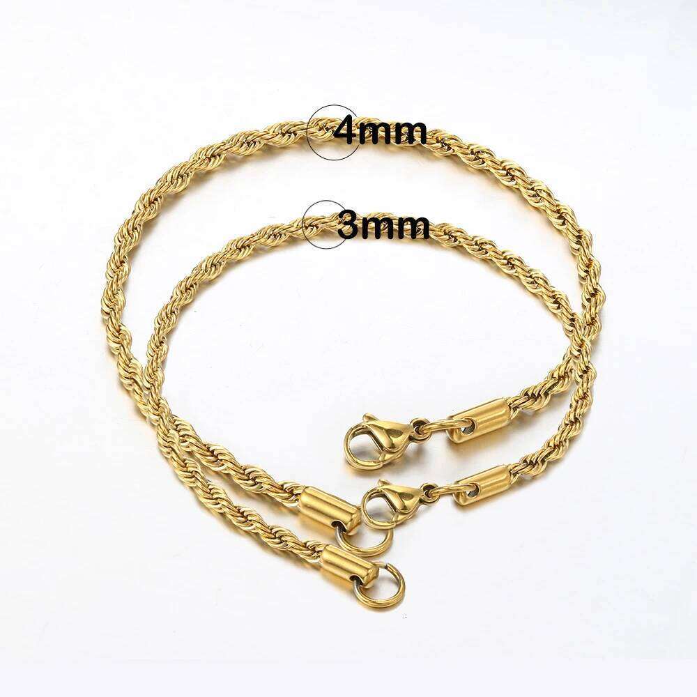 Stainless Steel Rope Chain Bracelet Women Bangle Gold Color Minimalist 3mm 4mm Hand Accessories Trend Hippie Jewelry Female C048 26H0206