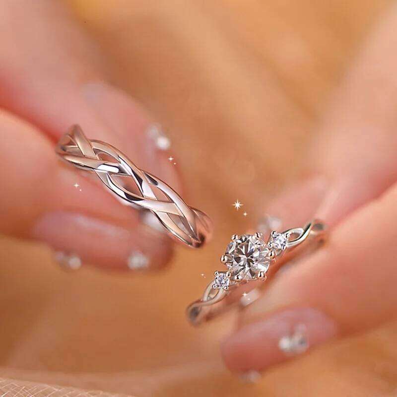 WANZHI New Couple for Men and Women Exquisite Woven Texture Inlaid Zircon Rings Luxury Jewelry Accessories Festival Gifts W260206