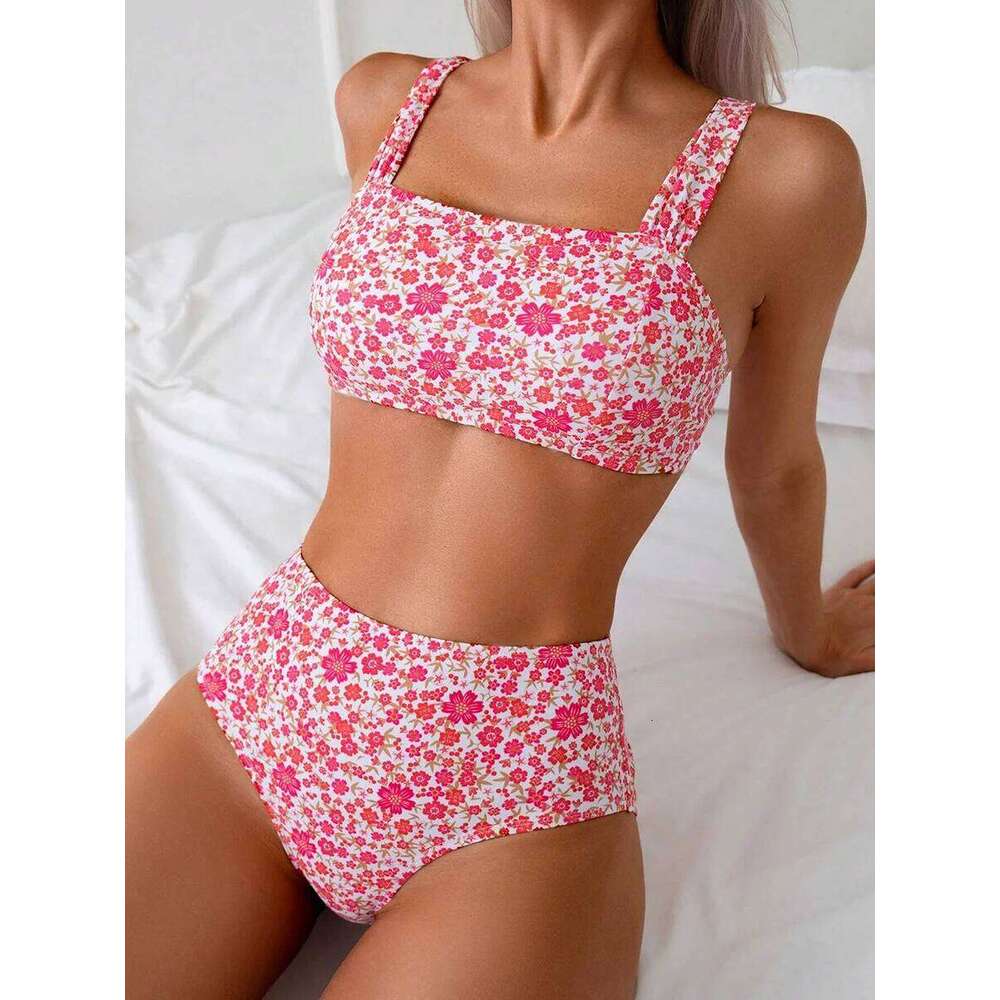 Sexy Floral Print Female Swimsuits Women Bikini 2025 Swimwear High Waisted Bikinis Sets Two Pieces Bandeau Bathing Suit Beahwear Z260206