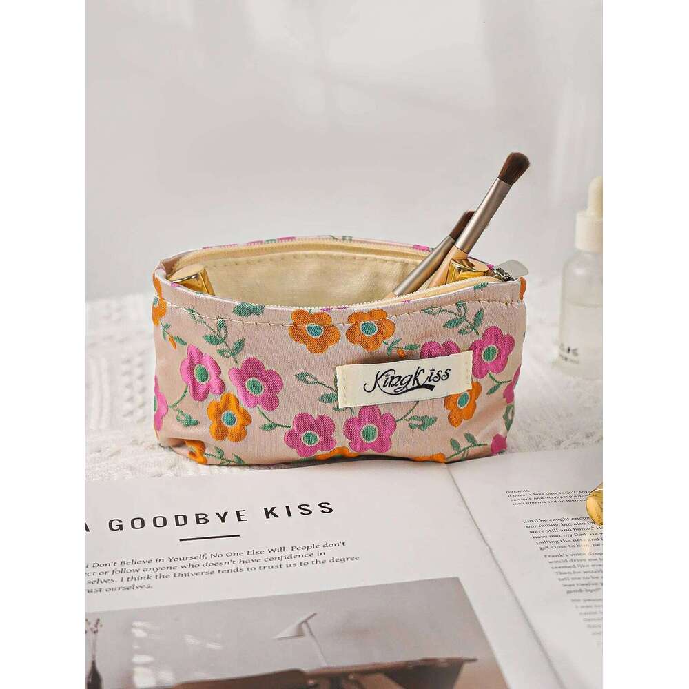 1pc/set orange pink flower cute floral multifunctional clutch bag, festival makeup bag Y260206