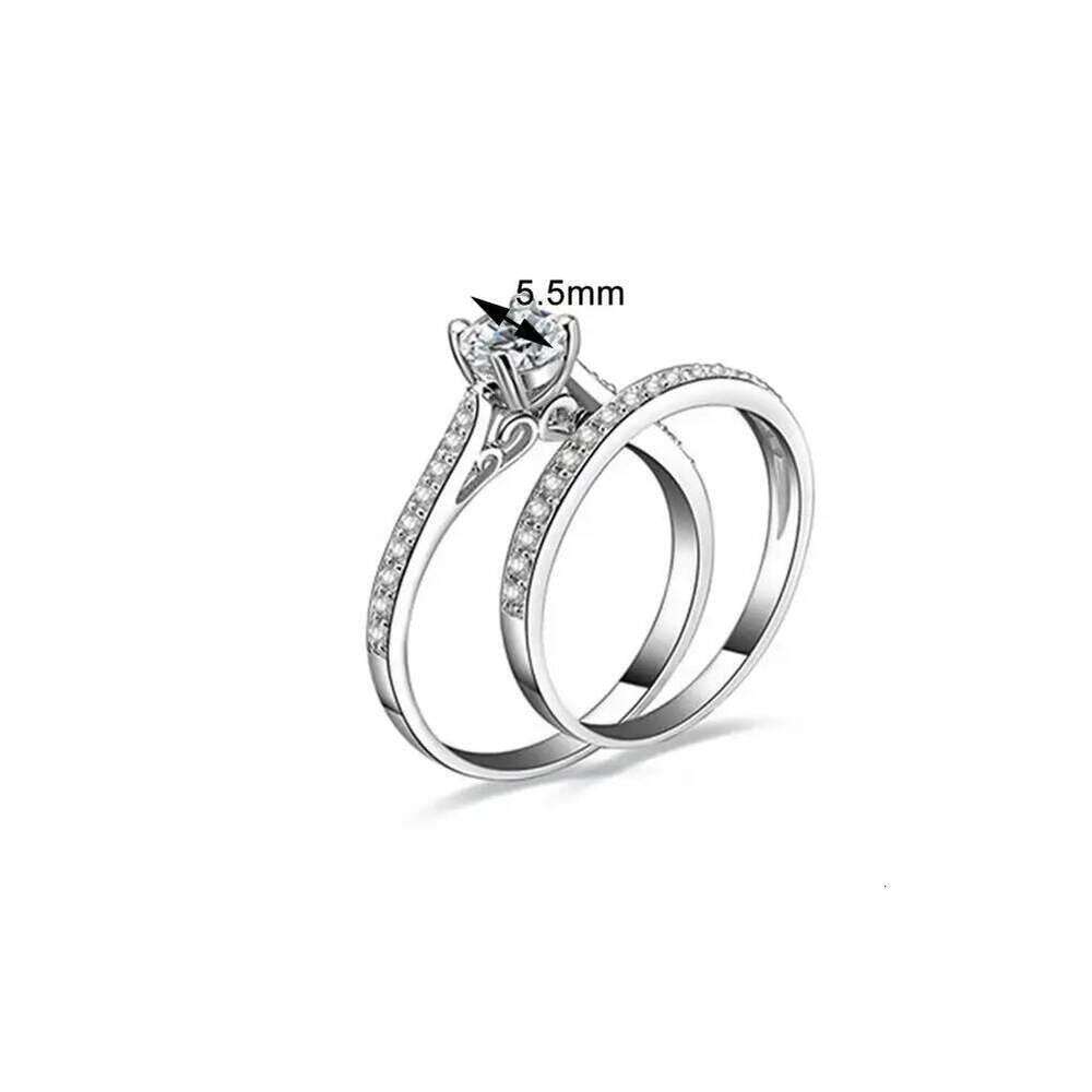 2Pcs/Set Shiny Cubic Zirconia Plated Silver Romantic Couple Finger Ring for Wedding W260206