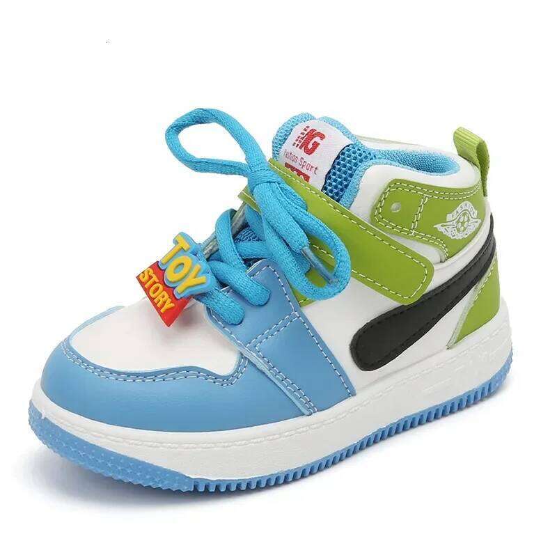 New Fashion Color Block Children Sports Lace Up Sewing Thread Kids Non Slip Soft Soled Thick Flat Shoes Casual Sneakers 26Y0206