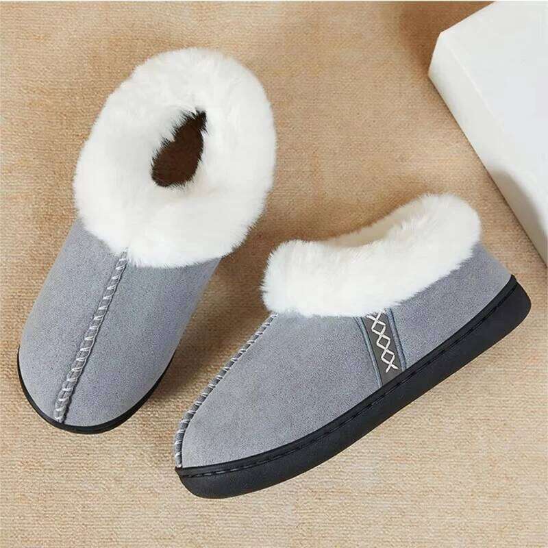 Fur Ankle Fluffy Women 2024 Winter Warm Plush Indoor Home Slippers Woman Faux Suede Closed Toe Soft Sole House Shoes