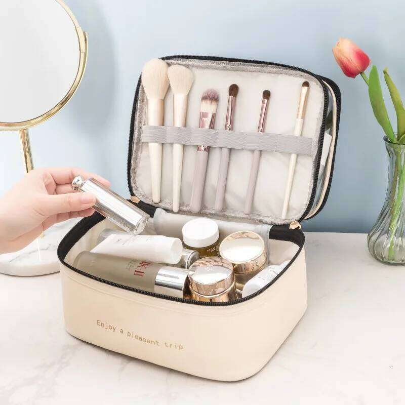 Cosmetic Double Transparent PU Portable Washing Big Capacity Makeup Waterproof Travel Toiletry Bag Storage Bags Y260206