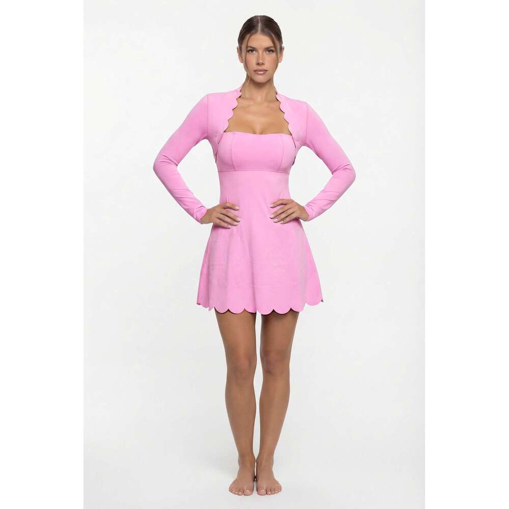 Autumn and Winter New Women's Long Sleeve Wave Lace Golf Tennis Breathable Quick-Dry Yoga One-Piece Skirt