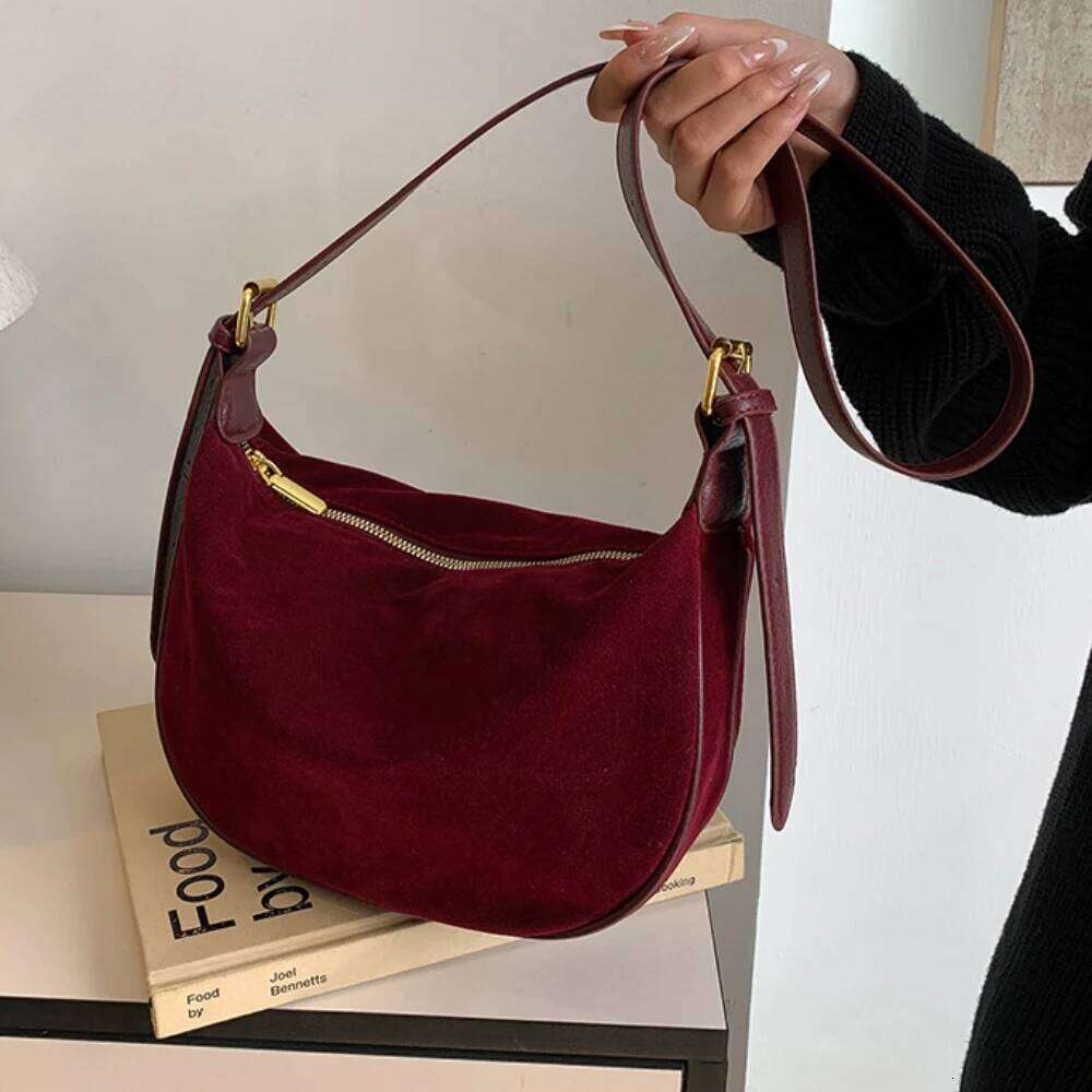 Vintage Suede Crossbody Bag Casual All-Match Large Capacity Soft Zipper Burgundy Packs Daily Working Commute One Shoulder Bags Y260205