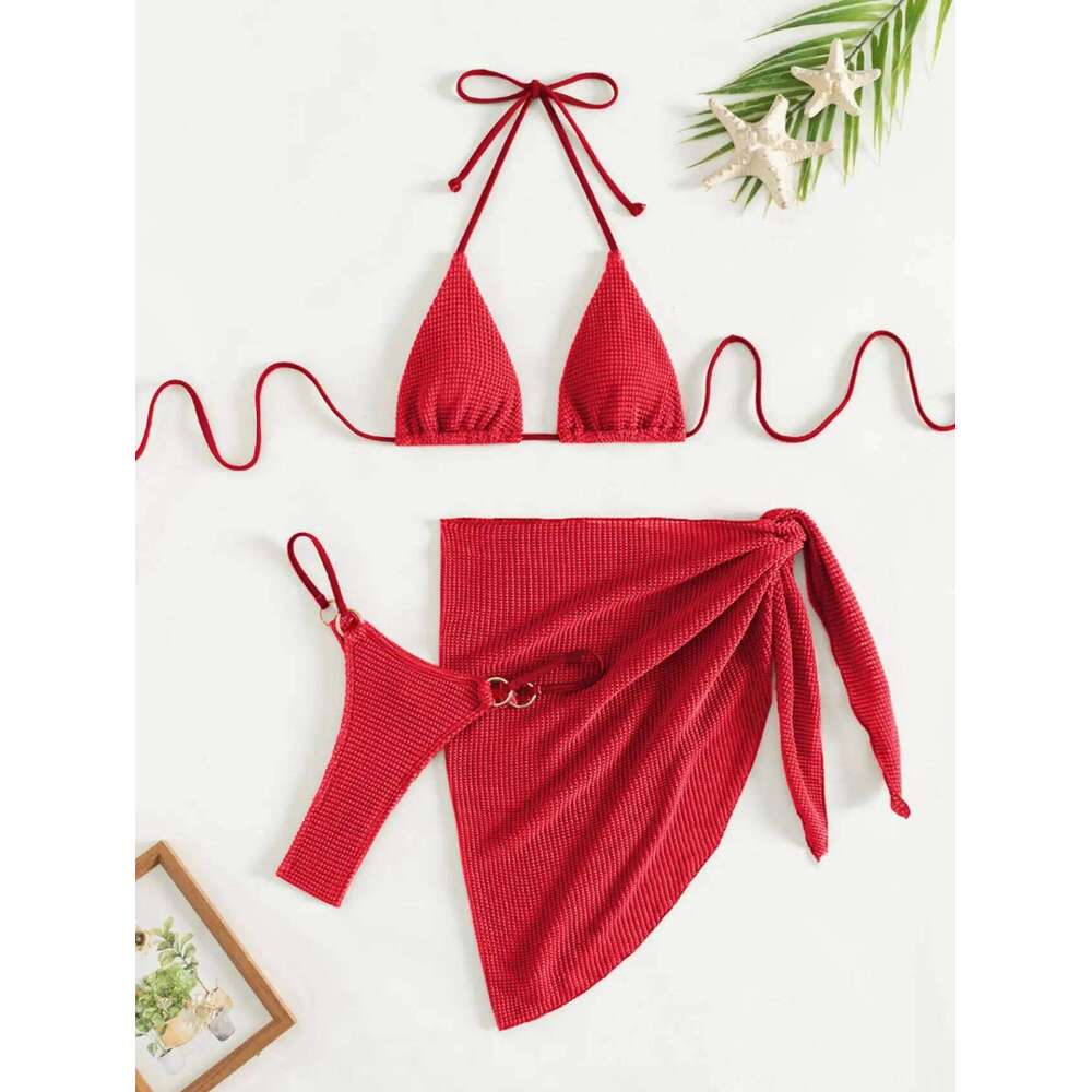 Sexy Brown Bikini Set 2025 Women Halter Push Bra Skirt 3 Piece Swimsuit Summer Bathing Suit Cover Up Thong Swimwear Biquini Z260206