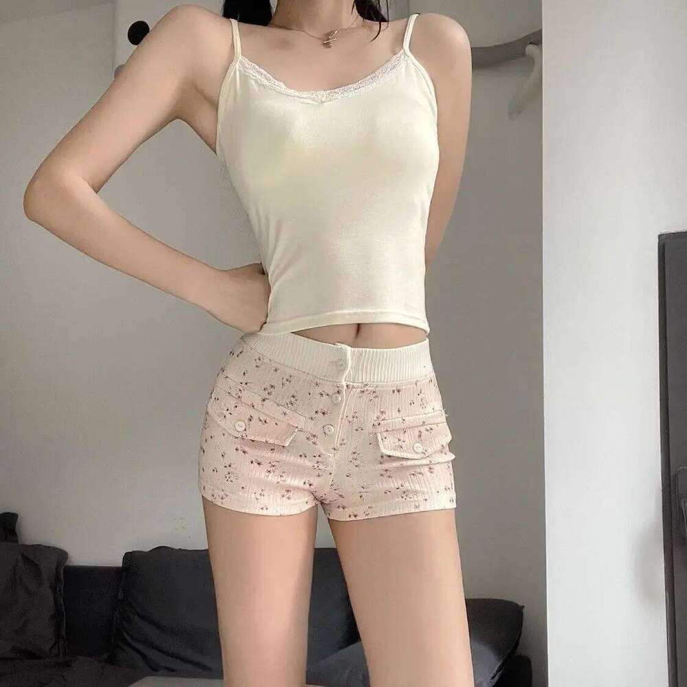 Sweet Trend Sexy Patchwork Elasticity Bodycon Shorts Female Summer 2025 New Fashionable Buttons High Waist Straight Women Pants XJ260206