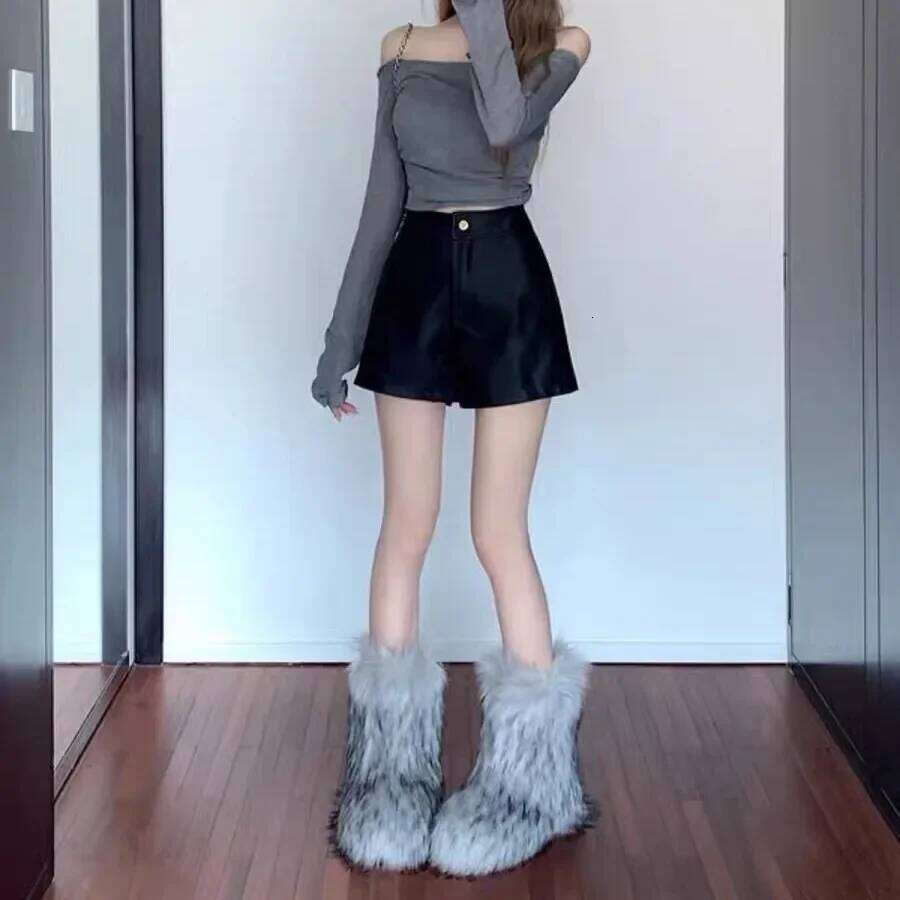 Black PU Leather Shorts Women's Autumn Winter Casual High Waist Slimming A- Line Wide Leg Short Outerwear Boot Pants XJ260206