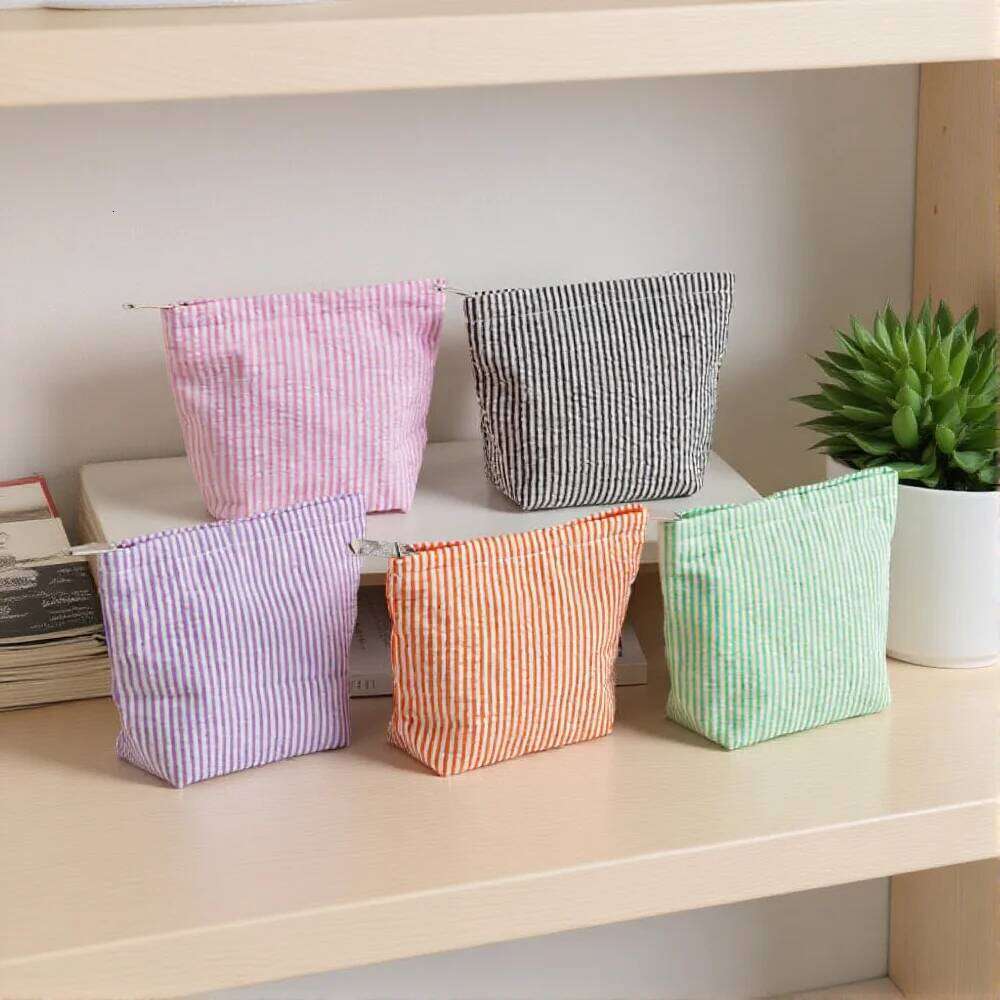 Vertical Striped Storage Make Up Ladies Trendy Small Cosmetic Bags for Women Lady with Zipper Portable Travel Organizer Bag Y260206