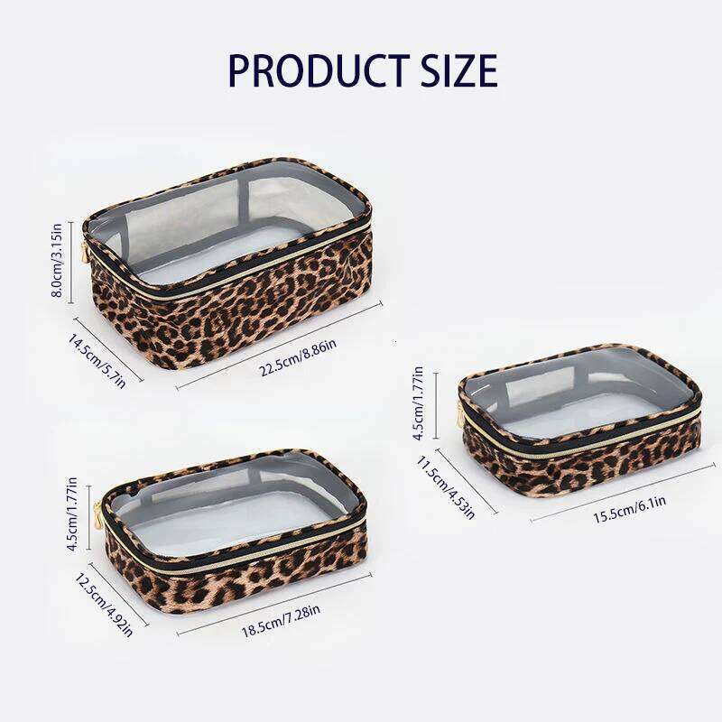 3pc Leopard Print Clear Transparent Makeup Bag for Travel Waterproof Toiletries Storage Cosmetic Organizer With Zipper Y260206