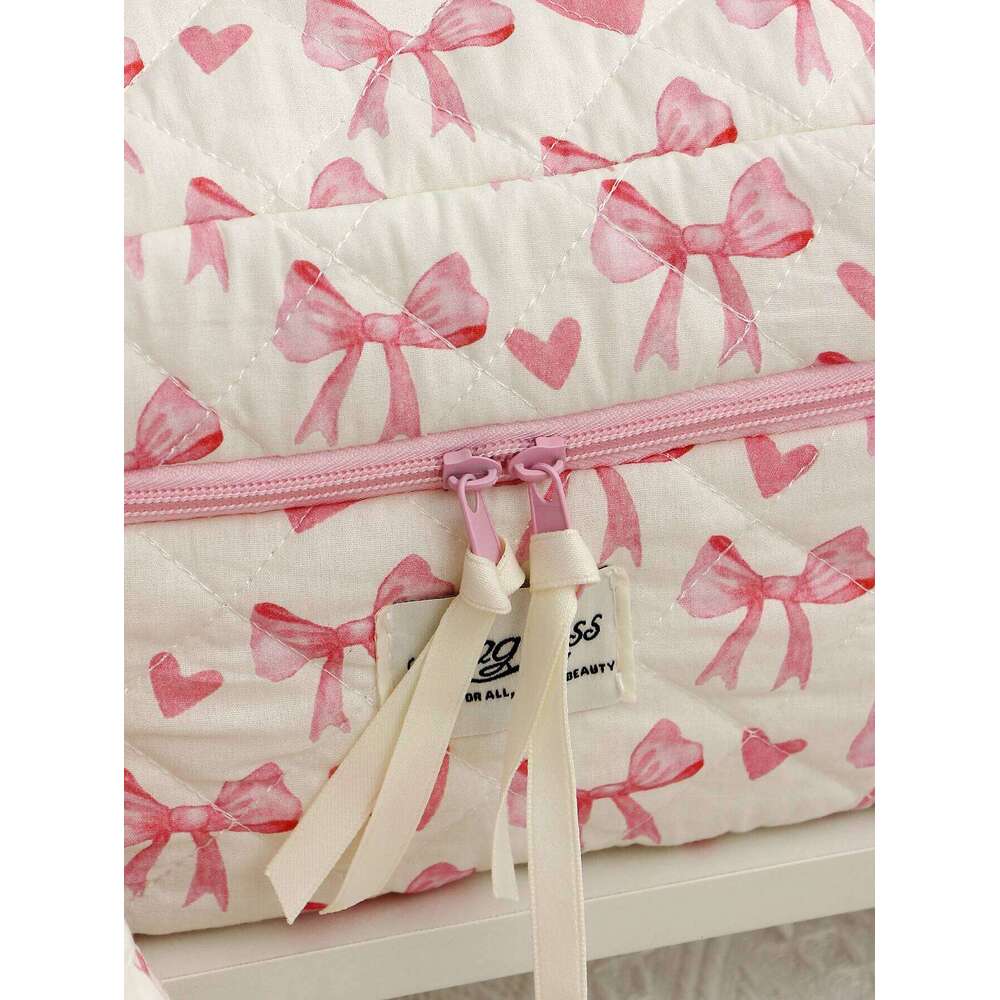 Bow Pattern Bag Set, Cute Cosmetic Large Capacity Travel Toiletry Bag, Zipper Makeup Organizer Pouch Y260206