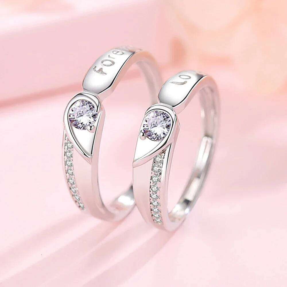 Sweet Hollow Heart Shape Couple Rings Silver Color Women Men Lovers Wedding Jewelry Engagement Gifts W260206