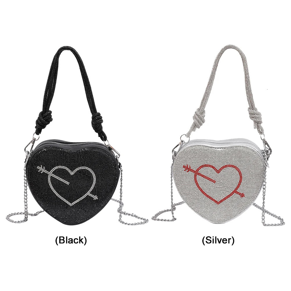 Crossbody Purse for Women Heart Shape Handbag PU Leather Rhinestone Crossbody Bag with Inner Pocket Clutch Purse for Work Travel 260129