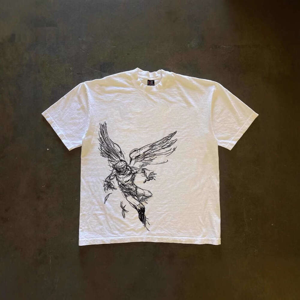 250g heavy weight pure cotton! College style vintage retro unisex sports short-sleeve T-shirt with cartoon wing print