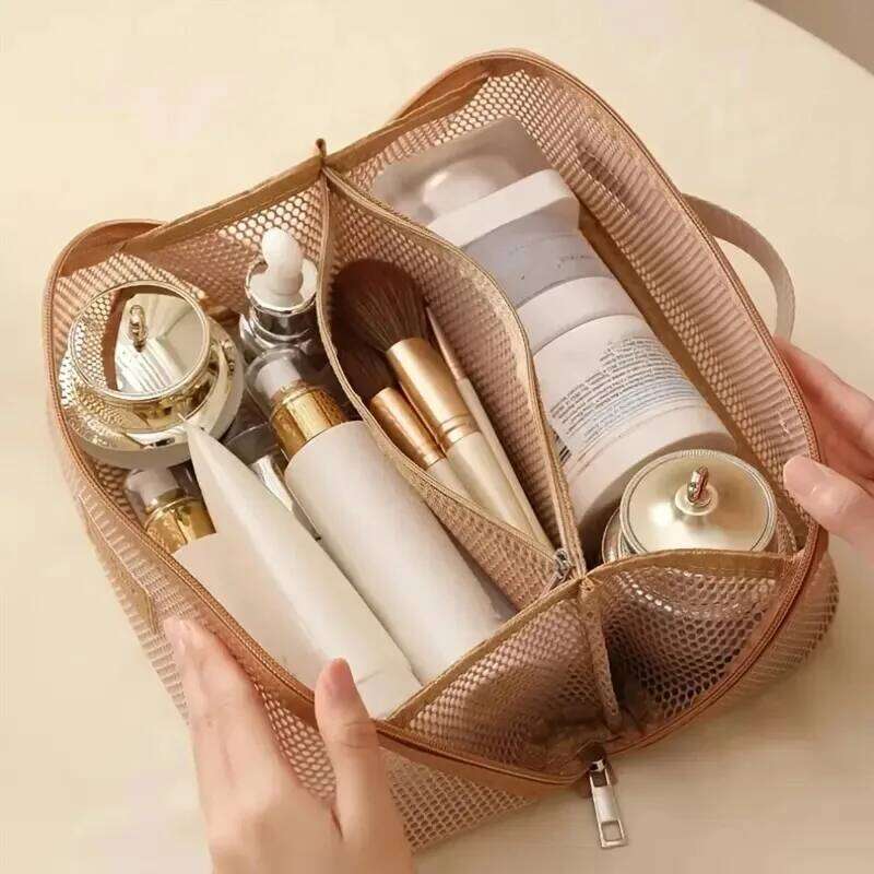 Large Capacity Handheld Makeup Zipper Multi-layer Transparent Mesh Cosmetic Bag Organizer Case Square Y260206