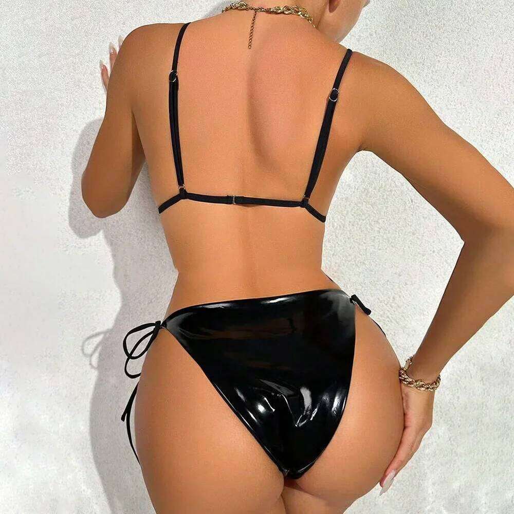 Bikini Swimwear Summer Waist Winter Autumn Clubwear Female Home Lace Up PU Leather Sexy Halter Bikinis Fashion Z260206