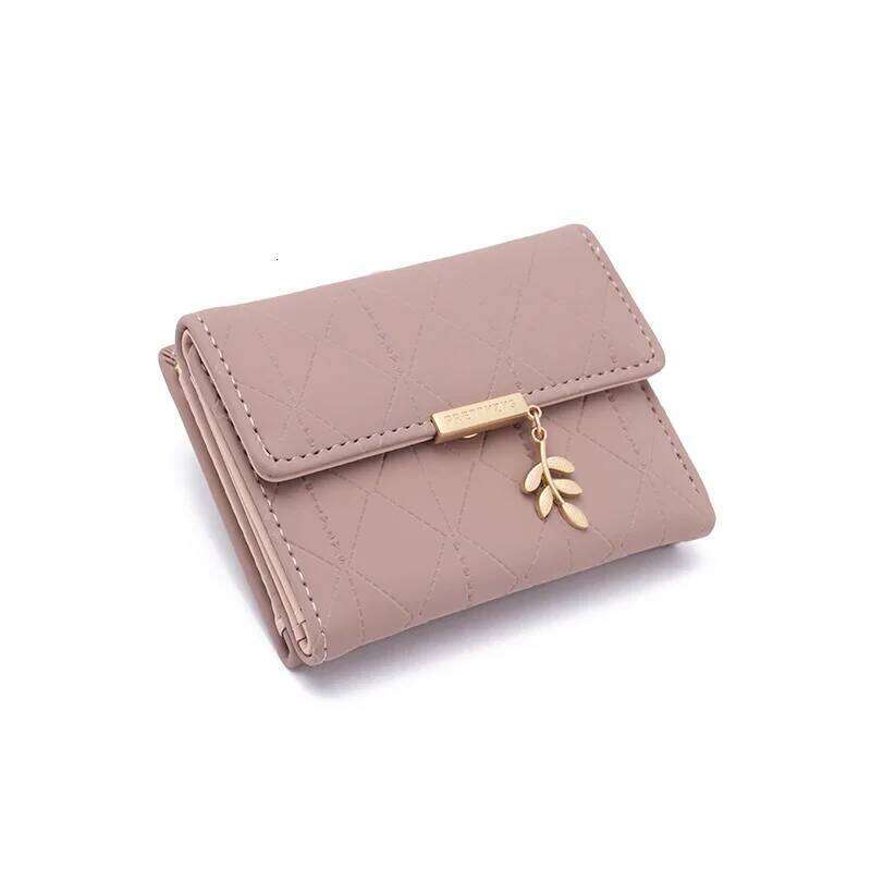 PU leather ladies' short small wallet with clasp, three-fold zipper, contrasting color and fresh student coin purse Y260206