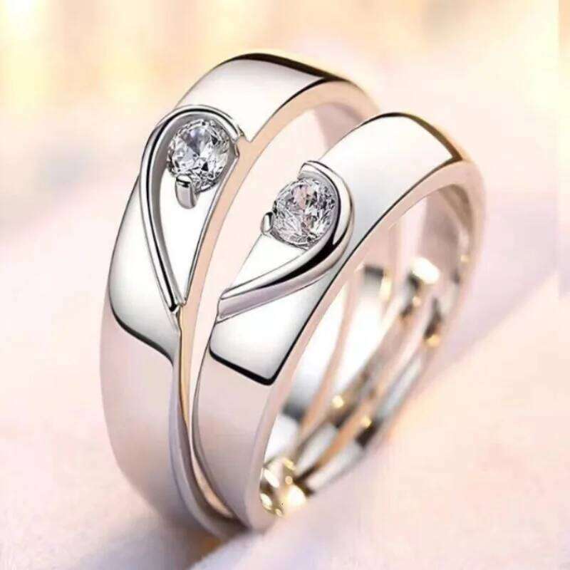 New Zircon Heart Matching Ring For Women Men Set Forever Endless Love Wedding Rings Couple Charm Valentine's Day Jewelry Gifts W260206
