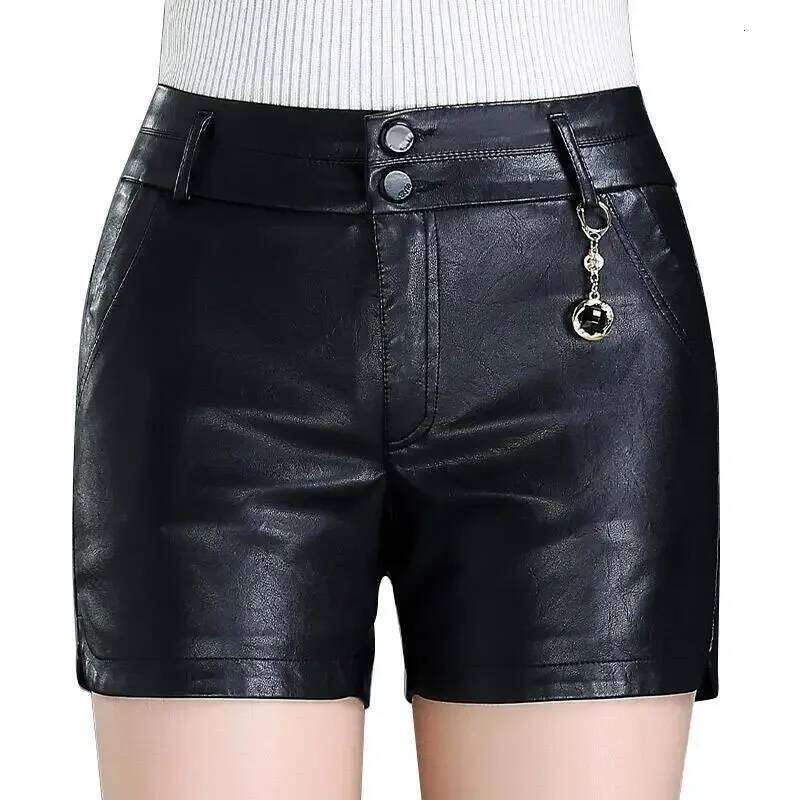 Women High Waist PU Shorts Women's Black Spring, Autumn And Winter Straight Leather Boot Pants Ropa Mujer XJ260206