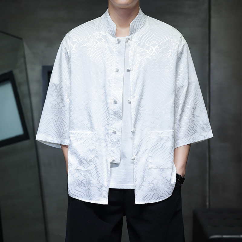 2026 New Chinese style Men's Shirt Printed Design Seven point Short Sleeve Summer Chinese Style Jacquard Buckle Casual Shirt