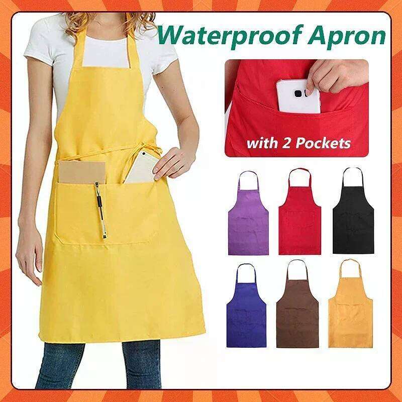 1PCS Adult Solid Color Apron For Kitchen And Restaurant Work Pinafore With Pockets S260205