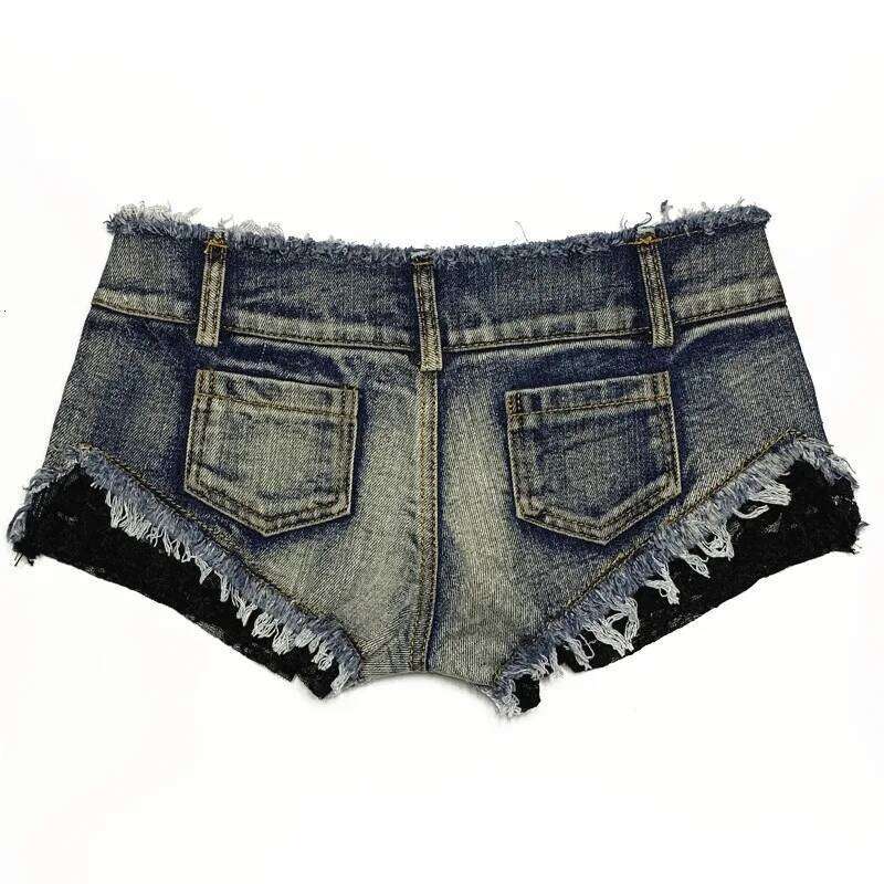 New Sexy Low Waist Women's Lace Patchwork Super Denim Shorts Nightclub Hot Pants C260206