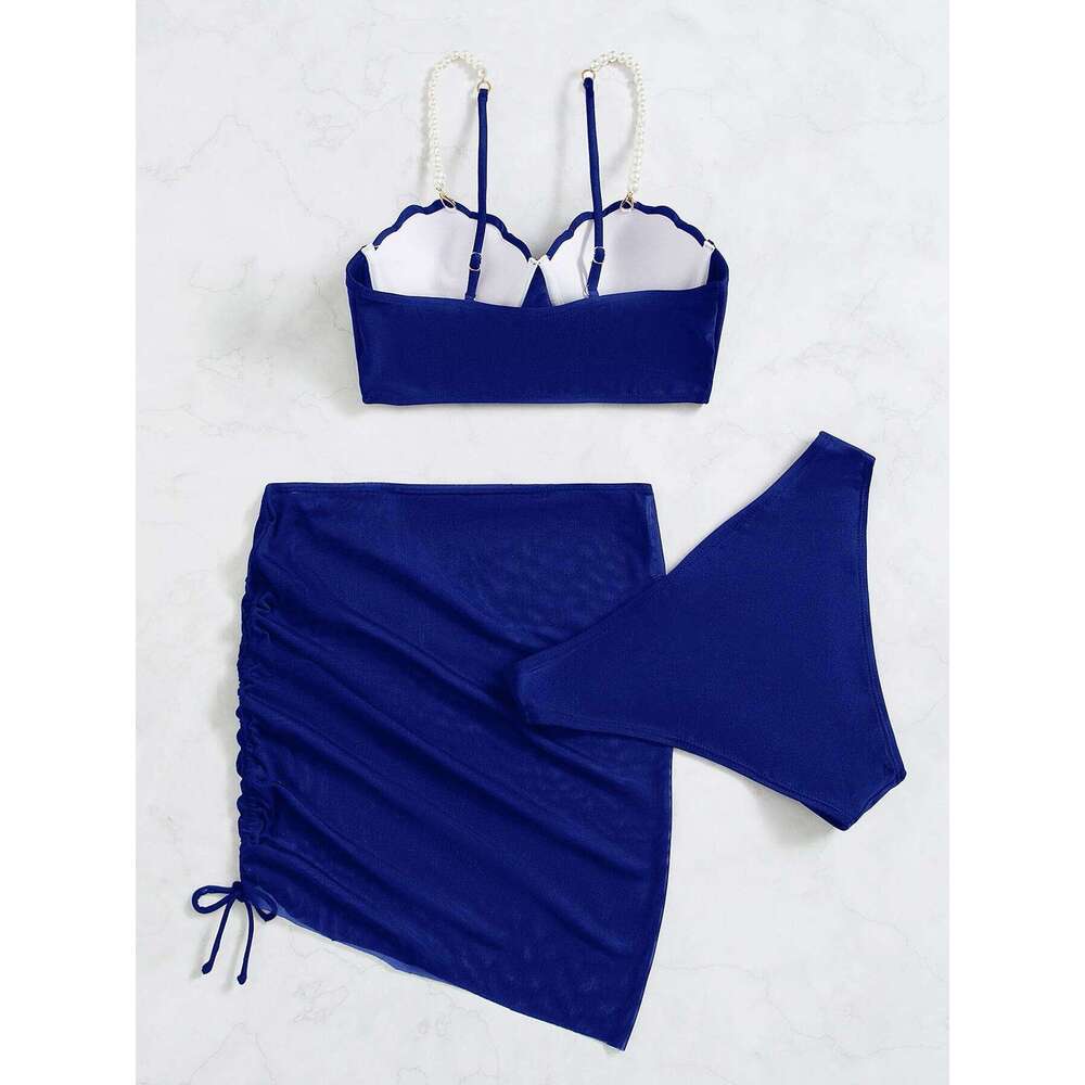 Shell Bra Push Up Three Pieces Set Swimsuit For Women Pearls Strap Swimwear 2023 Sexy Bikini And Beach Skirt Bathing Suit Z260206