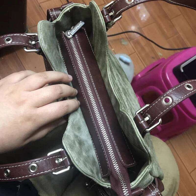 Moto & Biker Bags For Women Luxury Designer Handbags Purses 2024 New Canvas With PU Rivet Top Handle Y2K Small Underarm Shoulder Y260205