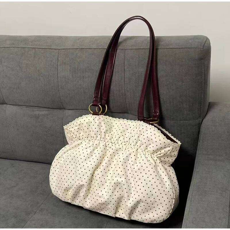Bow Tote Women, Polka Dot Pattern With Ruffled Trim, Chic Spacious Shoulder Bag For Commute & Daily Use Y260205