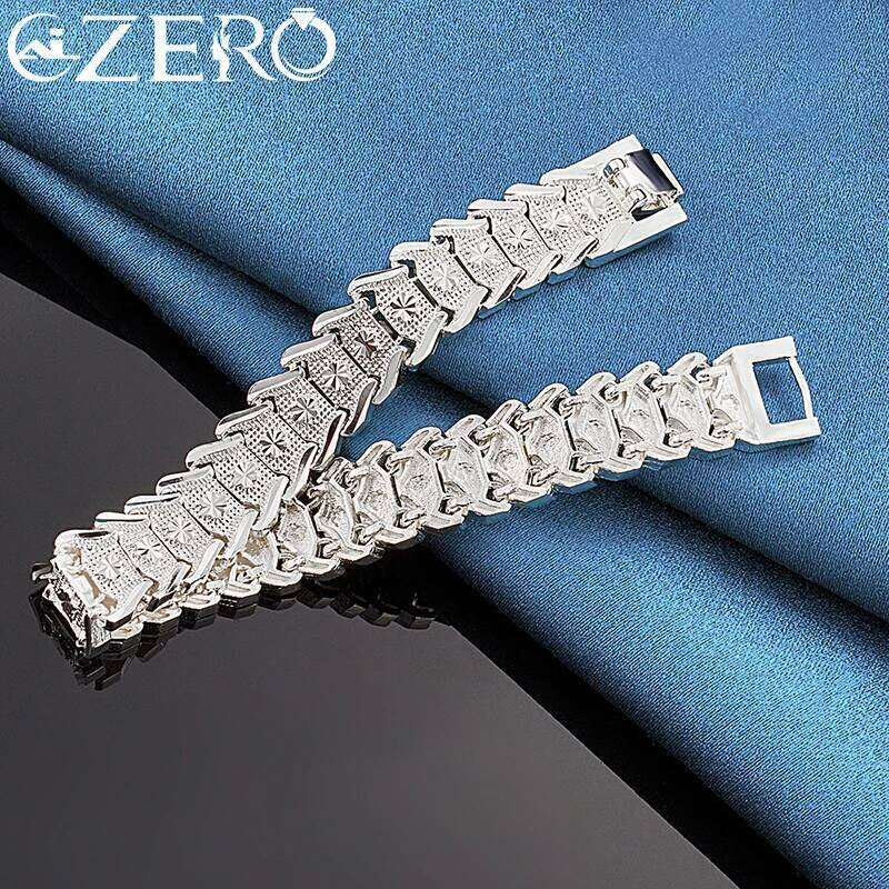 ALIZERO Silver Wristband Chain Bracelet For Men Women Wedding Engagement Party Fashion Jewelry Gift 26H0206