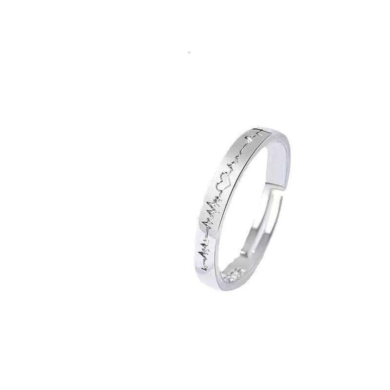Black and White Electrocardiogram Couple Matching Student Friendship Rings, Simple Ins-Style Versatile Valentine's Day Gift, High-End W260206
