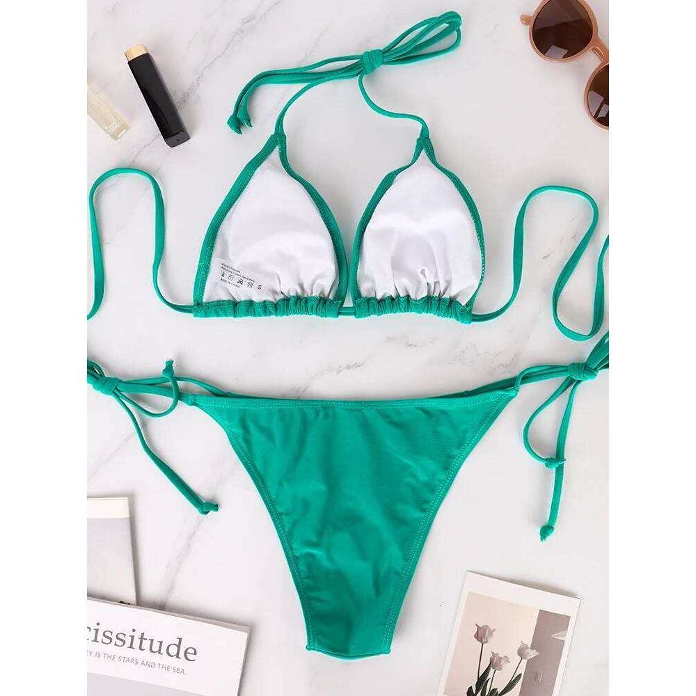 Women's Two-Piece Set Summer Beach Style Lace-up Lady's Swimwear Triangular Bandage Adjustable Strap Thong Bikini Z260206