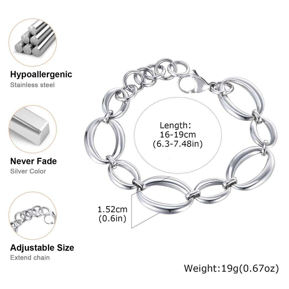 Stainless Steel Oval Handmade Chain Bracelet High Quality Premium Unique Design Light Luxury Jewelry For Women Party Gifts 26H0206