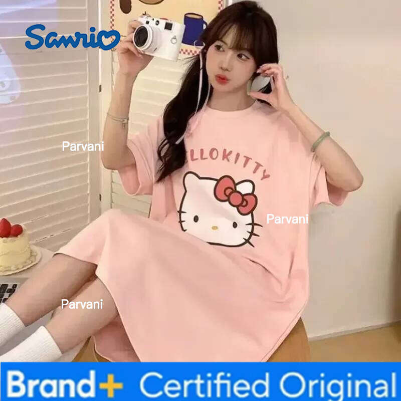 Sanrio Cartoon Hello Kitty Anime Pajama Dress Summer Imitation Cotton Sleep Skirt Comfortable Loose Home Outdoor Clothes Surprise Gifts H260206 - view 3