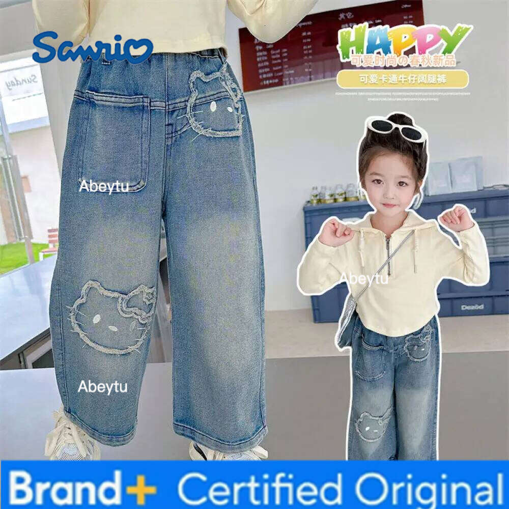 Sanrio Hello Kitty Girls' Spring/autumn New Children Stylish Baby Girl Wide Pants Children's Autumn Straight Leg Jeans H260206