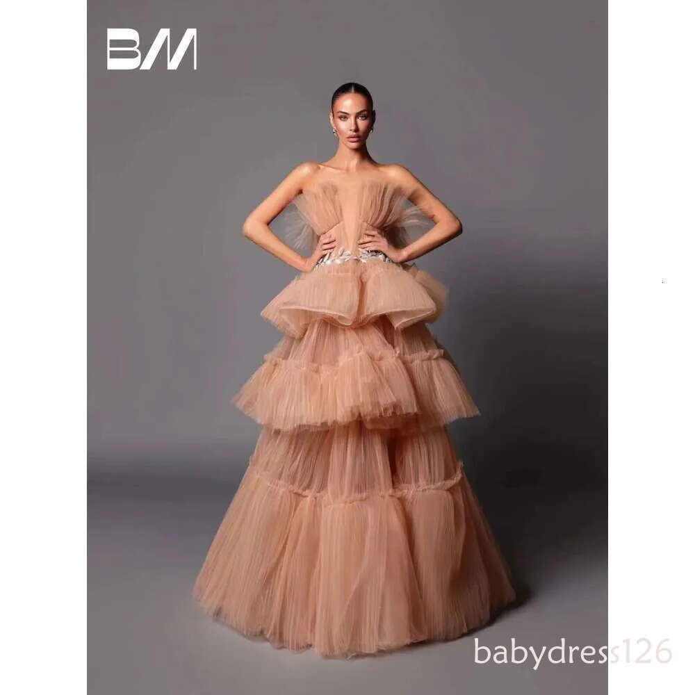 Simple Strapless One ha Layered Elegant Evening Dress Appliques Custom Ball Gown Party Celebrity Modern Sleeveless Female Wear Prom