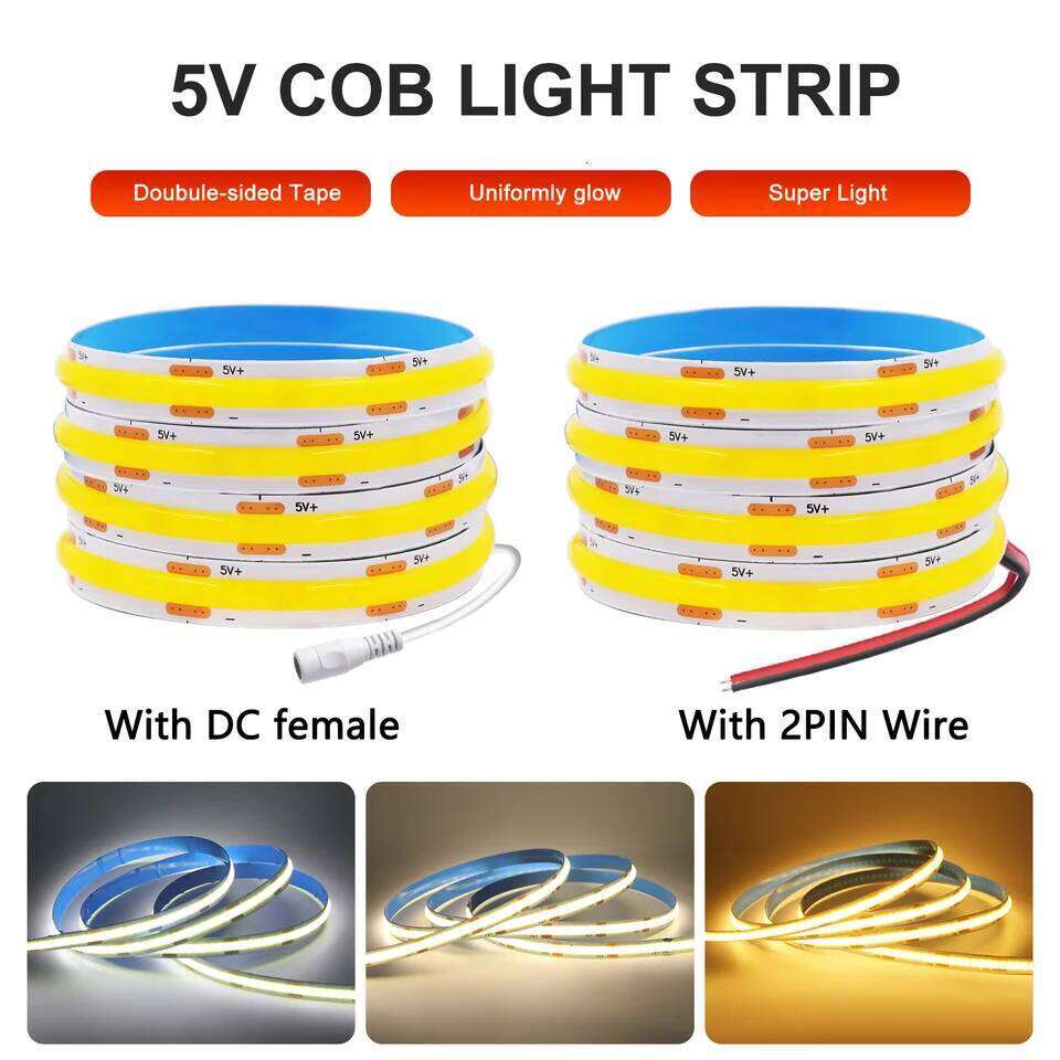 5V COB Strip 320LEDs/M Touch Sensor Dimmable USB Flexible LED Ribbon Adhesive Tape DIY Mirror TV Backlight Night Light Z260206