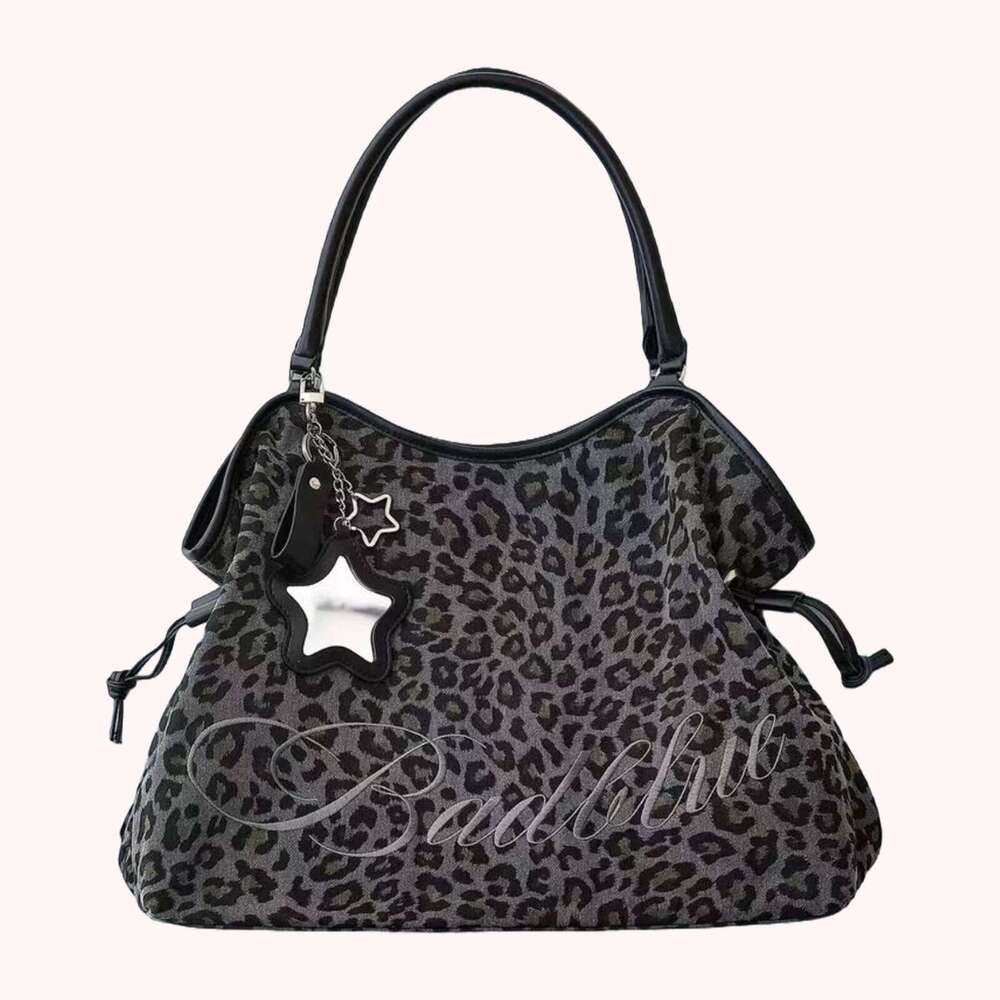 Women Leopard Print One Shoulder Armpit Large Capacity Tote Bag for School Work Daily Use Y260205