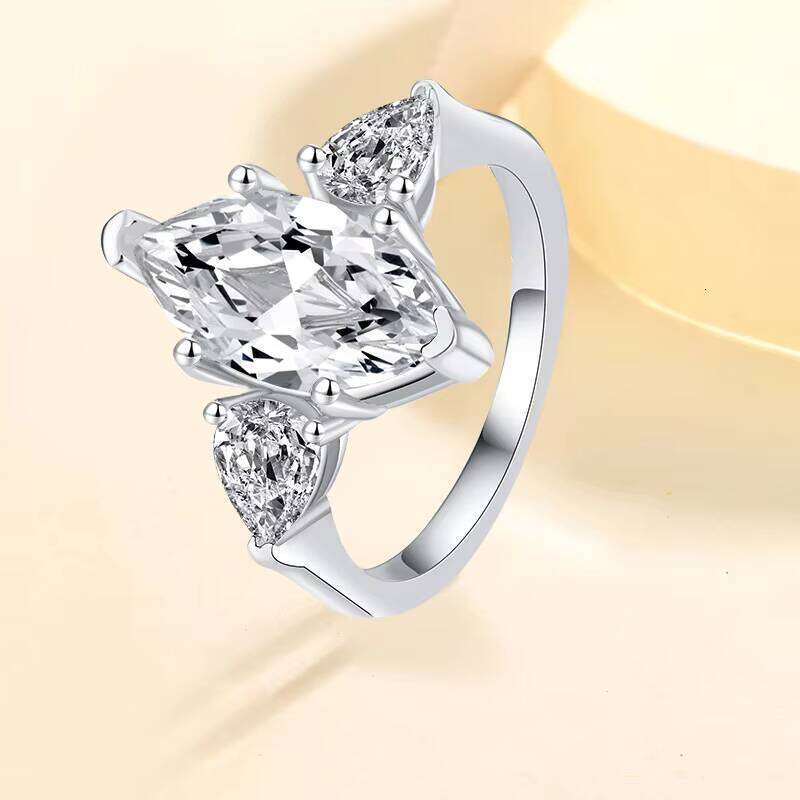 S925 Sterling Silver Wedding Ring Rhodium Plated Full Zircon Or Moissanite Marquise Cut Diamond Women's Engagement Anniversary