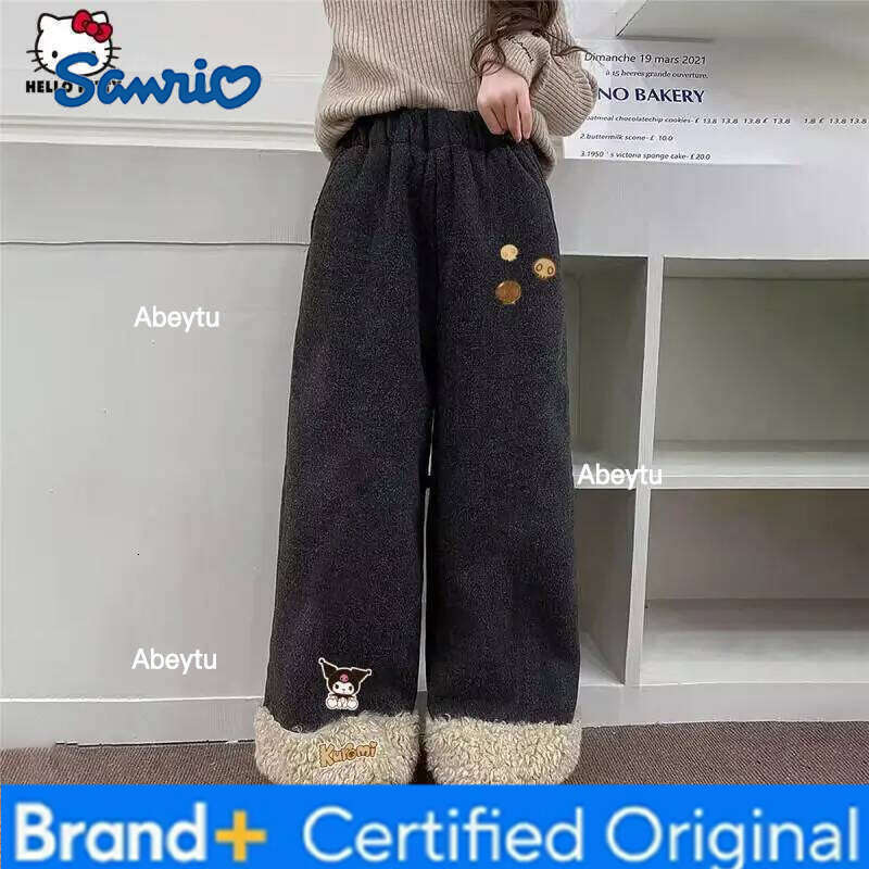Sanrio Kid Kuromi Plush Wide-Leg Cartoon Y2K Thickened Casual Anime Autumn and Winter Sweat Pants Cute Girl Gift H260206