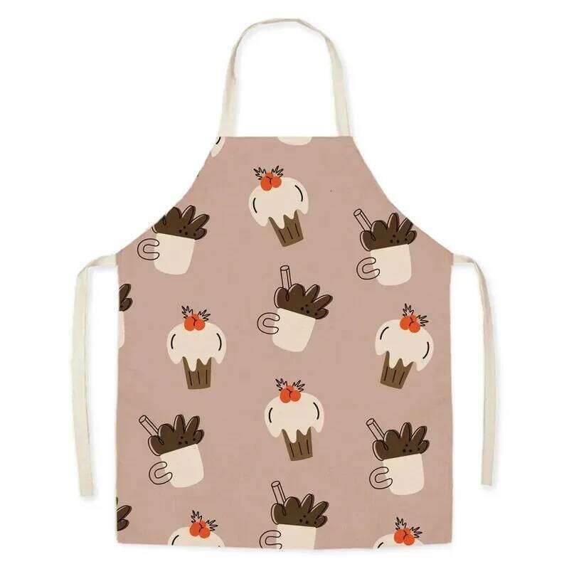 Cartoon Food Print Fruit Pattern Parent-child Sleeveless Linen Stain Resistant Apron Kitchen Cooking Accessories S260205