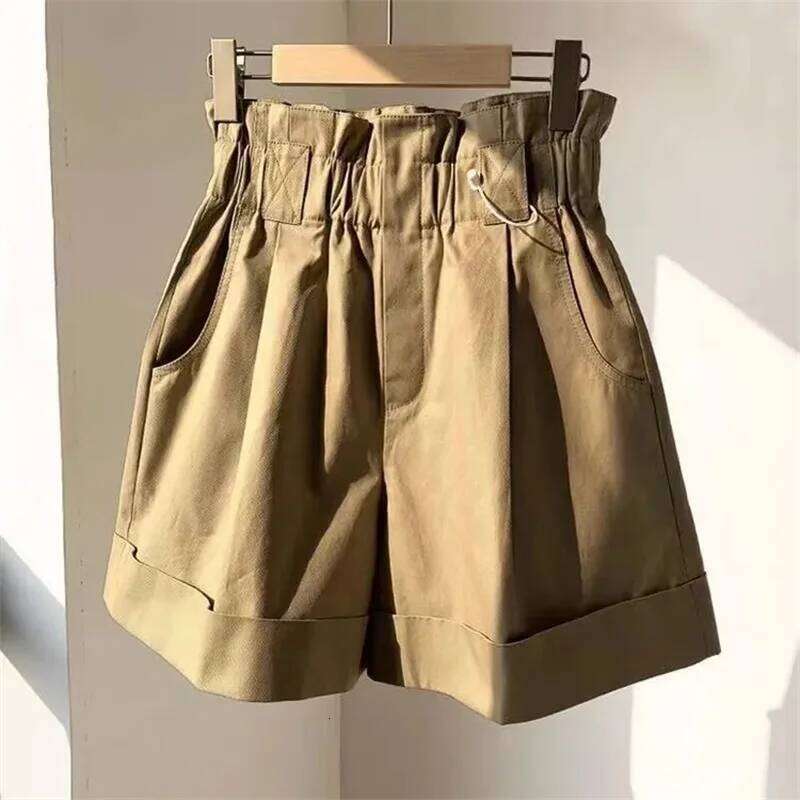 Women's Solid Color High Waisted Shorts Elastic Waist Wide Leg Casual Short Pants 2025 News XJ260206