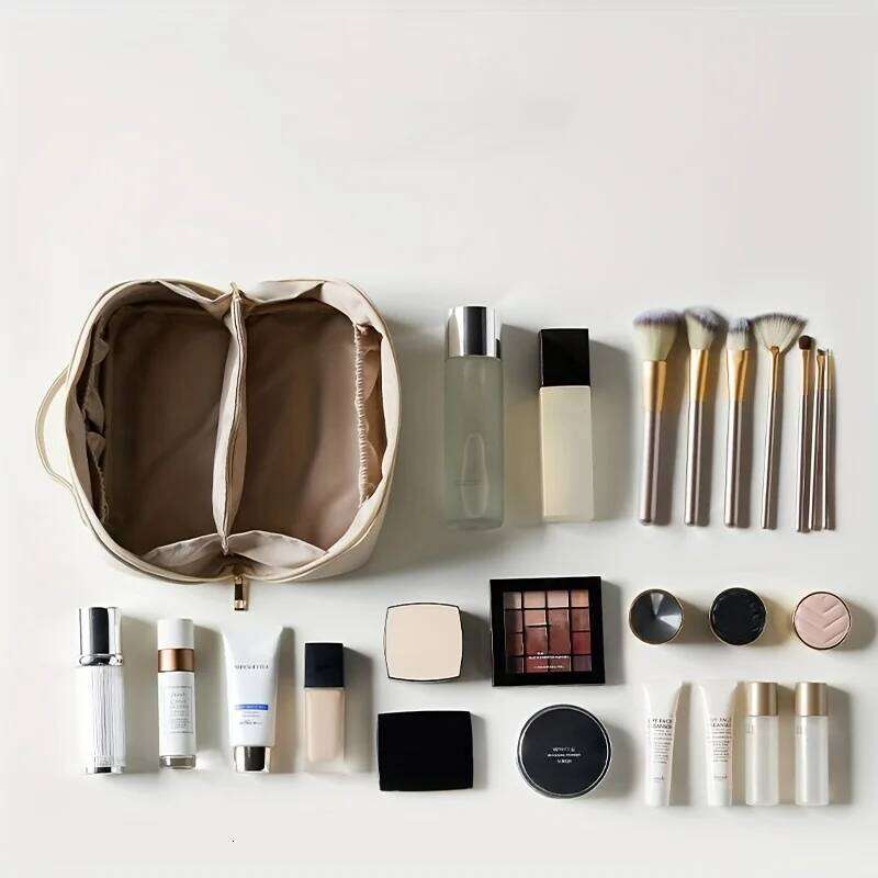 1pc Large Travel Makeup Bag, Waterproof Toiletry Pouch with Multiple Compartments, Portable Cosmetic Case for Women Y260206