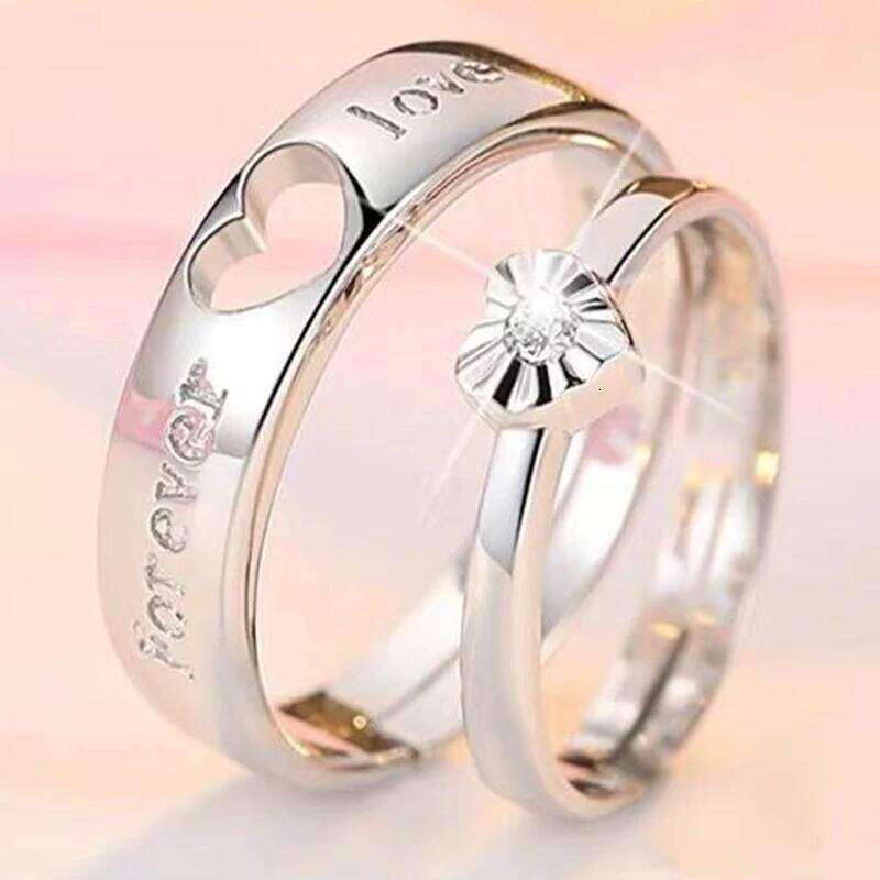 1/2pcs New Fashion Couple Adjustable Heart Rings for Men Women Lovers Engagement Wedding Anniversary Party Valentine's Day Gifts W260206