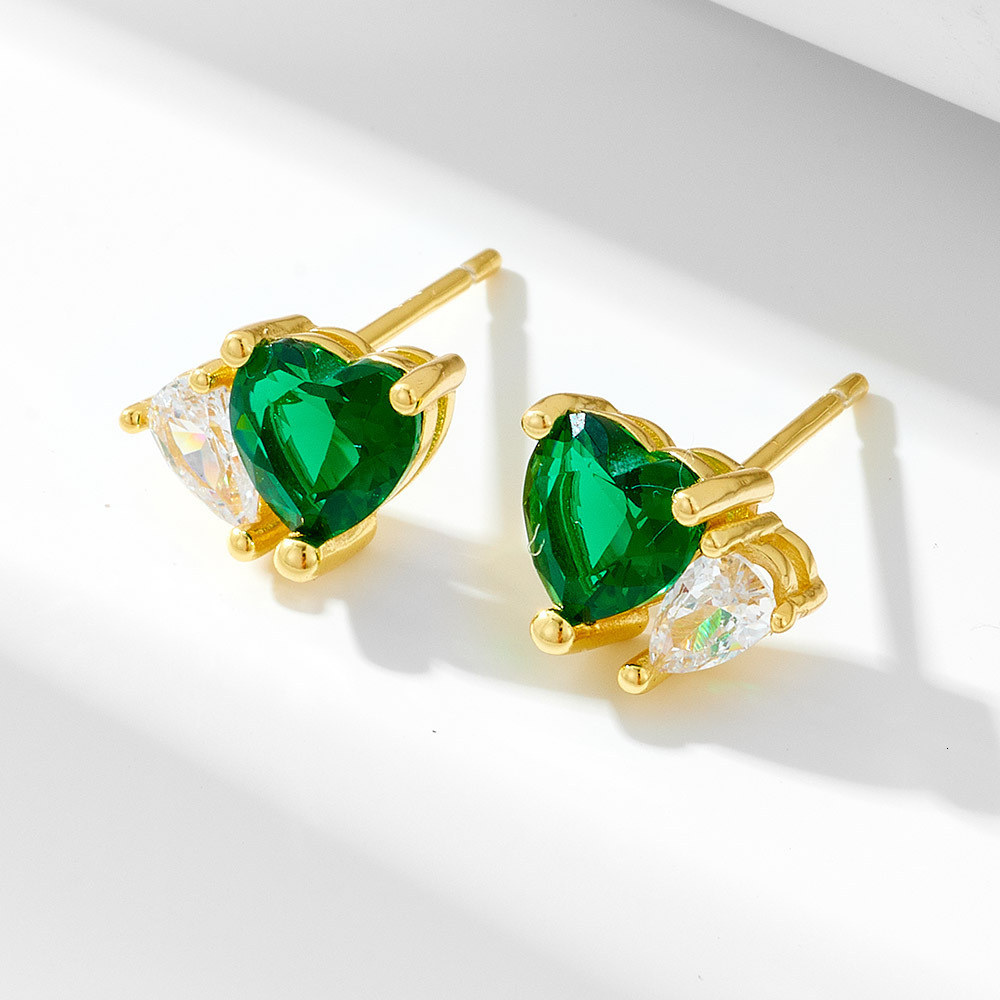 emerald heart-shaped zircon sterling silver earrings for women, niche design, simple and elegant, high-end feel